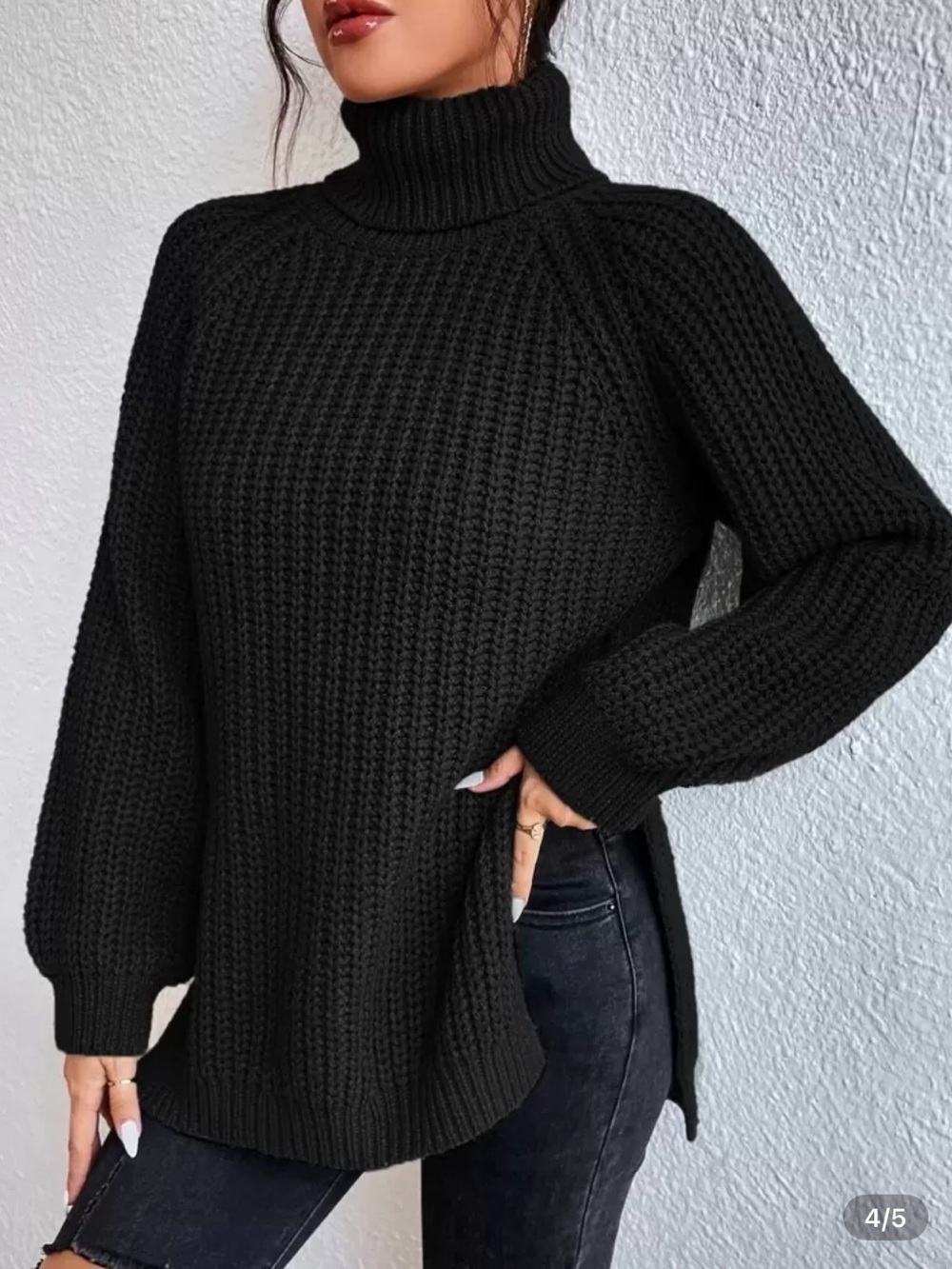 Black Turtleneck Chunky Knit Sweater - Women's Cozy Pullover NWOT - Picture 3 of 5